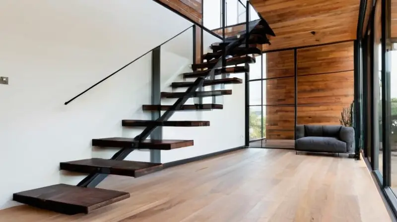 Escalera industrial de acero con detalles elegantes