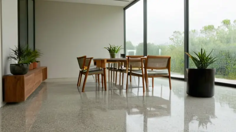 Suelo de concreto pulido con decoración minimalista
