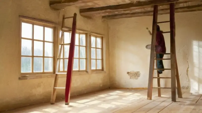 Habitación luminosa con pintor y ambiente acogedor