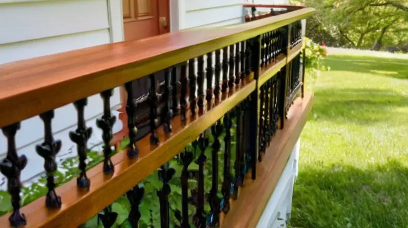 Hermosa baranda de madera en un porch