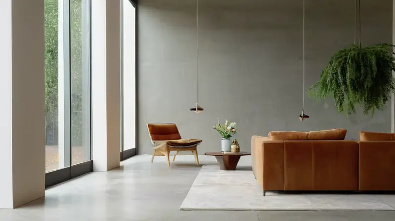 Espacio moderno con concreto pulido y arte